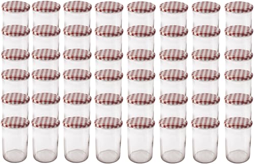 Emilja Einkochgläser Marmeladengläser Sturzgläser Einweckgläser 435ml - Deckel rot-weiß kariert T82-48 Stück von Emilja