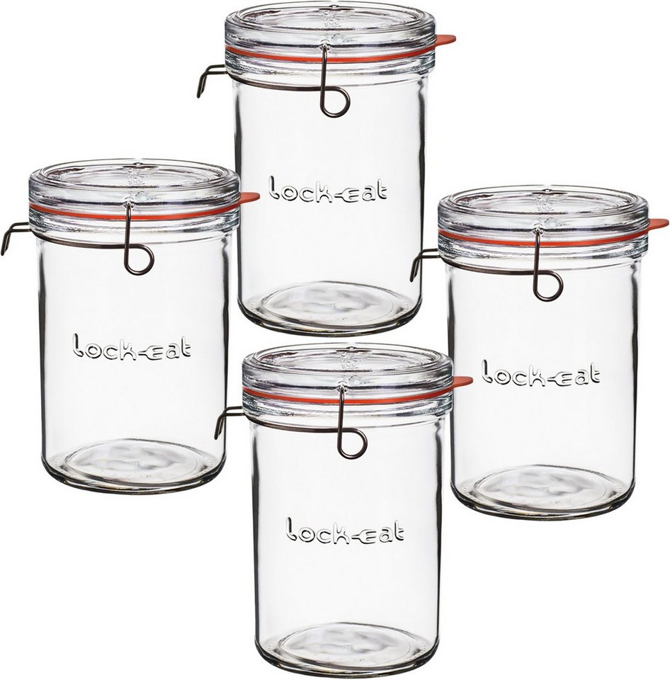 Emilja Einmachglas Lock-Eat Einkochglas mit Bügelverschluss 1L - Einkochglas - 4 Stück, (4er Set) von Emilja