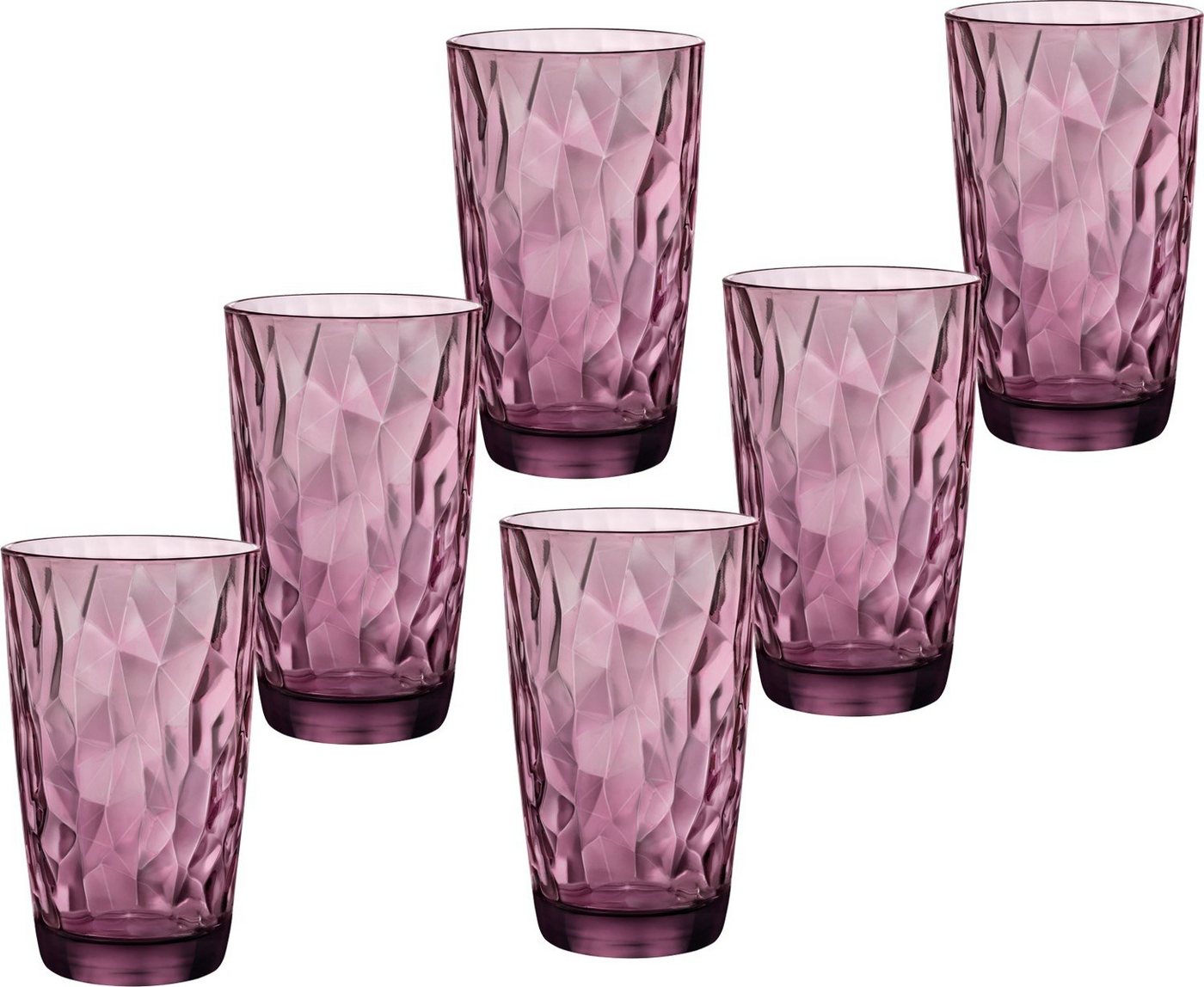 Emilja Longdrinkglas Longdrink Gläser Diamond Rock Purple - 6 Stück - Cocktailgläser, durchgefärbtes Glas von Emilja