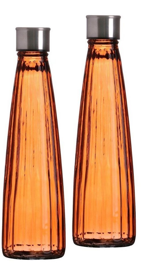 Emilja Wasserkaraffe Wasserflasche 750ml Line orange - 2 Stück - Glasflasche von Emilja