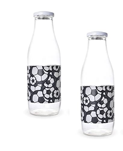 Milchflasche Flasche Glas 1L mit Dekor Glasflasche Saftflasche Soccer von Emilja