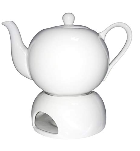 Teekanne 1L mit Stövchen Porzellan weiß von Emilja