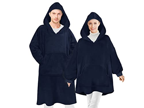 Emily´s Check Hoodie Oversize Kuschelfleece mit Kapuze und Bauchtasche 1584.2299, Uni Größe S-M, Marine von Emily´s Check