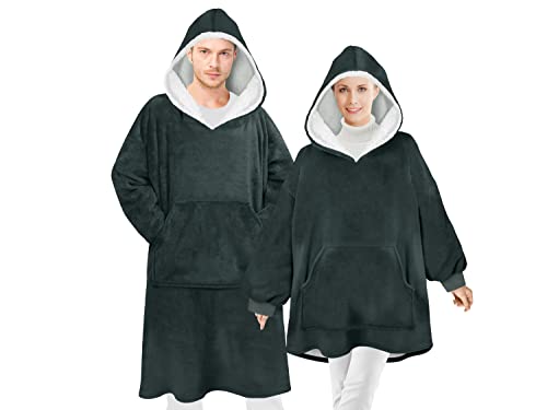 Emily´s Check Hoodie Oversize Kuschelfleece mit Kapuze und Bauchtasche 1584.2299, mit Sherpa Größe S-M, anthrazit von Emily´s Check