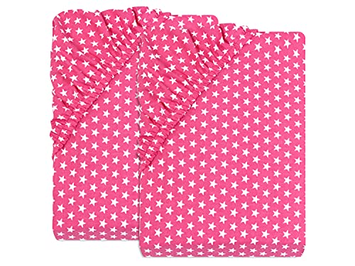 Emily´s Check Spannbettlaken für Kinder mit weißen Sternen glatt gewebt 445.2280, 1 Pack (2 Stück) - ca. 70 x 140-150 cm, Fuchsia von Emily´s Check