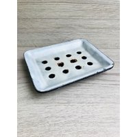Vintage Metall Seifenschale Retro Grau Badezimmer Dekor von EmirDecorVintage