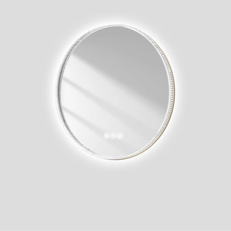 Emke 60 cm LED Badezimmerspiegel 3 Lichtfarben Acryl Rahmen Goldener Rand Spiegel Antibeschlage Dimmbar Memory-Funktion von Emke
