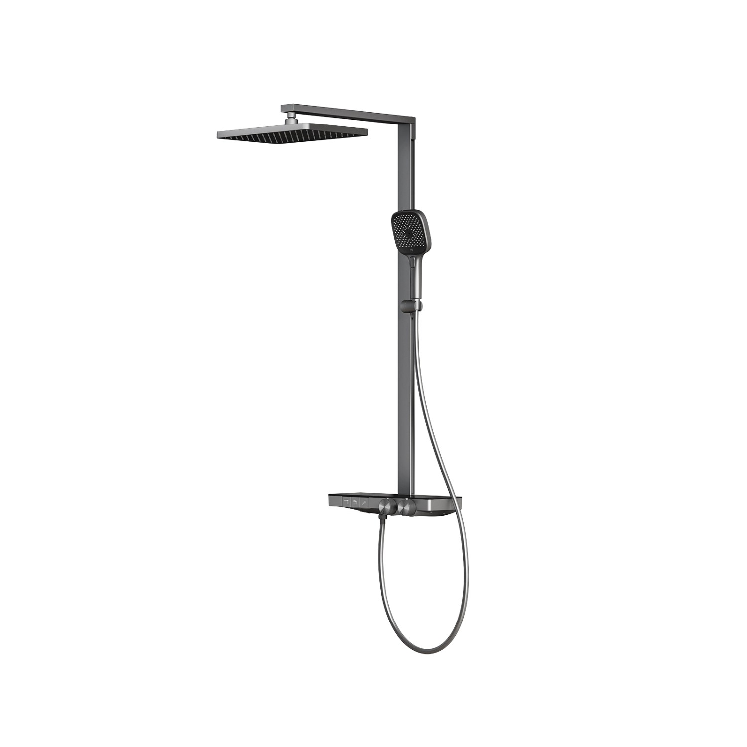 Emke Duschsystem mit Thermostat 36x24 cm Regenduschkopf Anthrazit Matt 4-Strahl Handbrause von Emke
