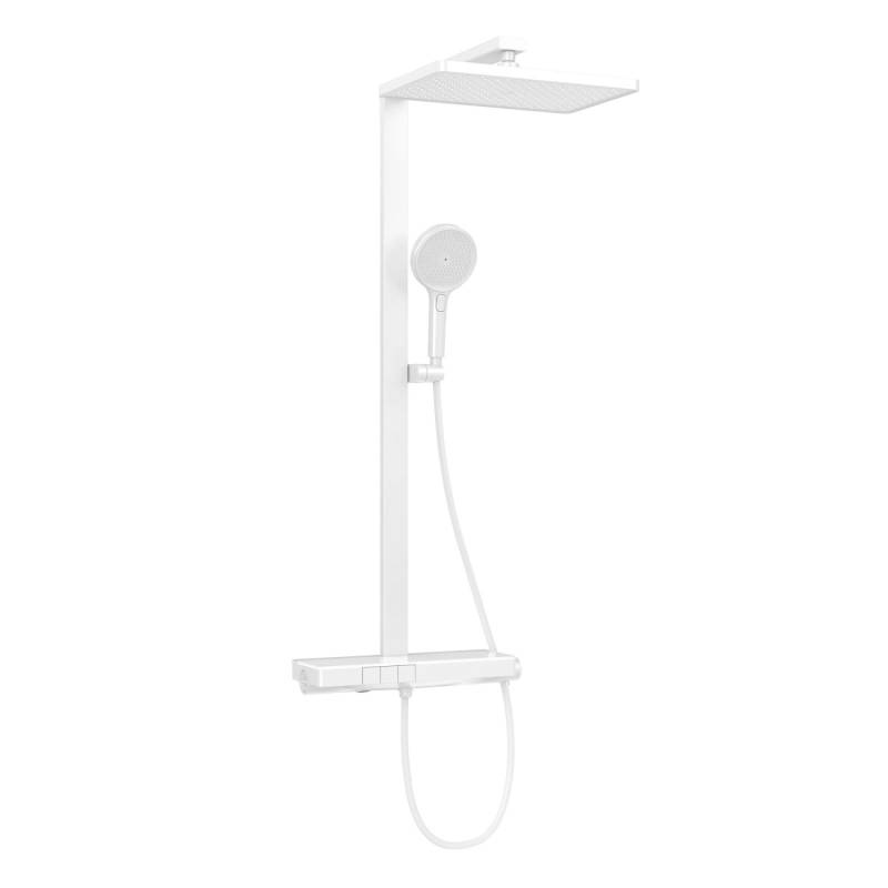 Emke Duschsystem mit Thermostat Glasablage Duscharmatur mit Handbrause 3 Strahlarten Brausesets Weiß von Emke