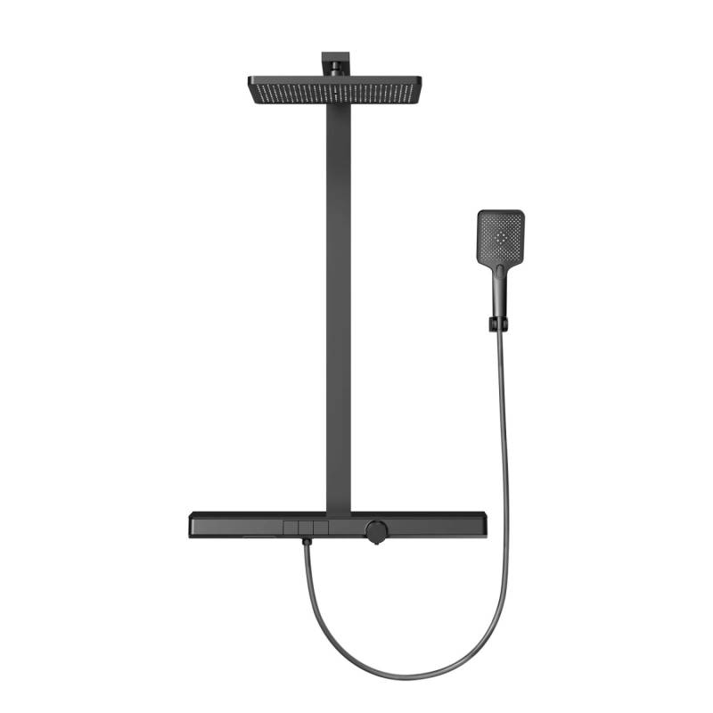 Emke Duschsystem mit Thermostat Duschset Handbrause mit 3 Strahlstärken Regendusche Mattschwarz von Emke