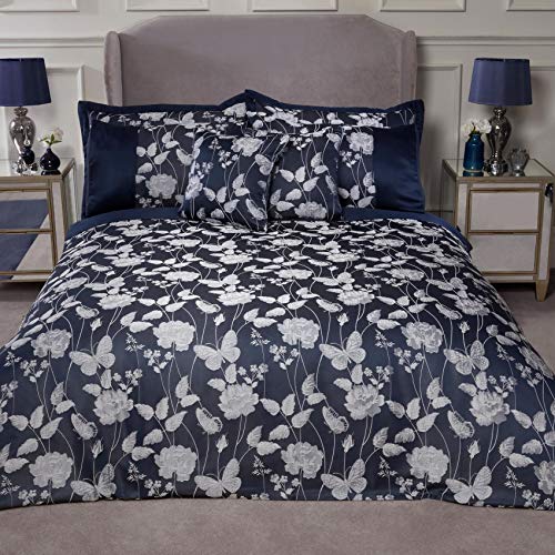 Emma Barclay Doppelbett, Motiv: Schmetterlingswiese, luxuriös, Jacquard-Optik Bettwäsche-Set, Polyester, Navy von Emma Barclay