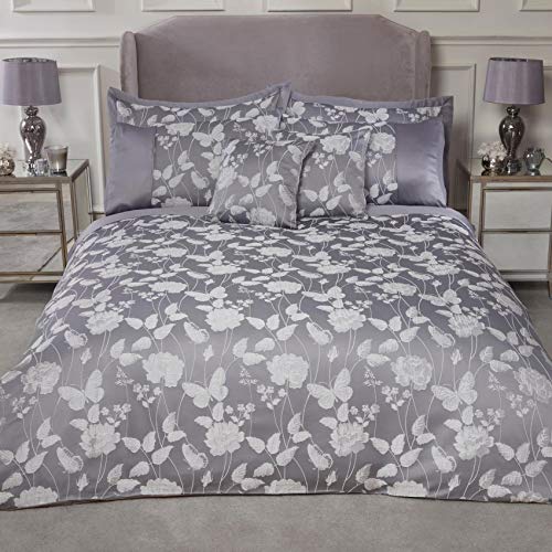 Emma Barclay Doppelbett, Jacquard, Schmetterlingsmotiv Bettwäsche-Set, 100% Polyester, Silber von Emma Barclay