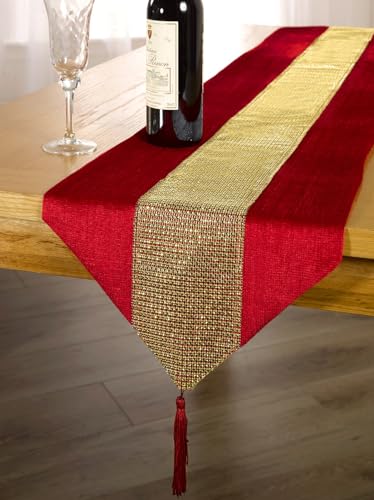 Emma Barclay ECLAT Tischläufer mit glitzernden Quasten, 33 x 228 cm, Rot und goldfarben von Emma Barclay