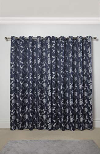 Emma Barclay Vollständig gefütterte Vorhänge für Schlafzimmer, Wohnzimmer, Jacquard-Ösen, zweibahnig, Blumenvorhänge, Kollektion Schmetterlingswiese, 168 x 183 cm, Marineblau von Emma Barclay