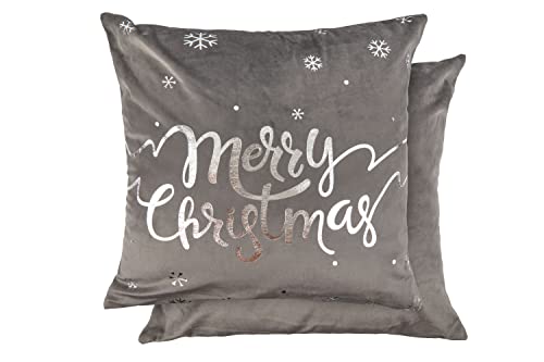 Emma Barclay Merry Christmas Kissenbezug aus weichem Plüschsamt, mit Foliendruck, 43 x 43 cm, Grau von Emma Barclay