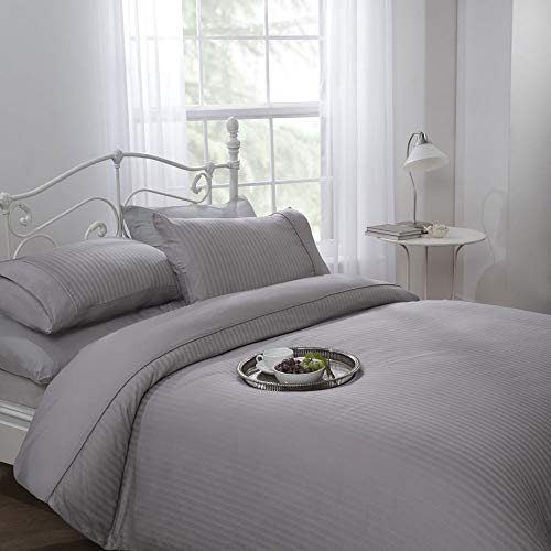 Emma Barclay Dorchester Luxus-Hotel-Stil, fein verziert, 100% 300 TC, Baumwollsatin Bettbezug Ritz Bettwäsche-Set für Super-King-Size-Bett, silberfarben, Baumwolle, Silber, Bed von Emma Barclay