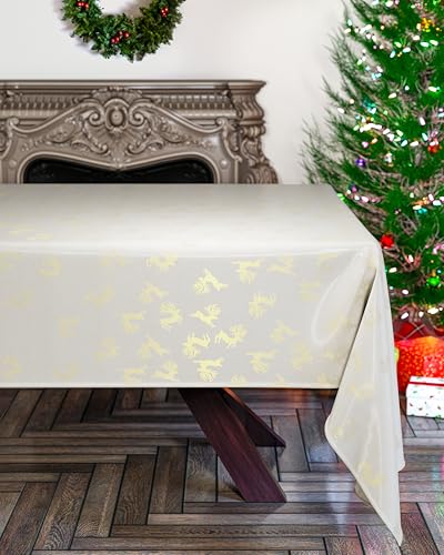 Emma Barclay Weihnachtstischdecke, rechteckig, maschinenwaschbar, Weihnachts-Tischdecke, cremefarben mit goldfarbenem Rentier-Design, 91 x 91 cm Emma Barclay Weihnachtstischdecke, rechteckig, maschinenwaschbar, Weihnachts-Tischdecke, cremefarben mit goldfarbenem Rentier-Design, 91 x 91 cm von Emma Barclay