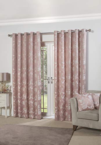 Emma Barclay Vollständig gefütterte Vorhänge für Schlafzimmer, Wohnzimmer, Jacquard-Ösen, zweibahnig, Blumenvorhänge, Kollektion Schmetterlingswiese, 228,6 x 182,9 cm, Blush Pink von Emma Barclay