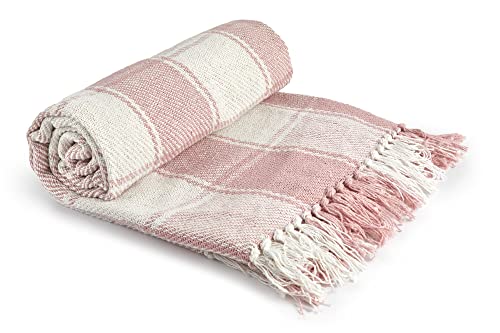 Emma Barclay Frisco Überwurf, recycelte Baumwolle, traditionelles Karomuster, 127 x 152 cm, Blush Pink von Emma Barclay