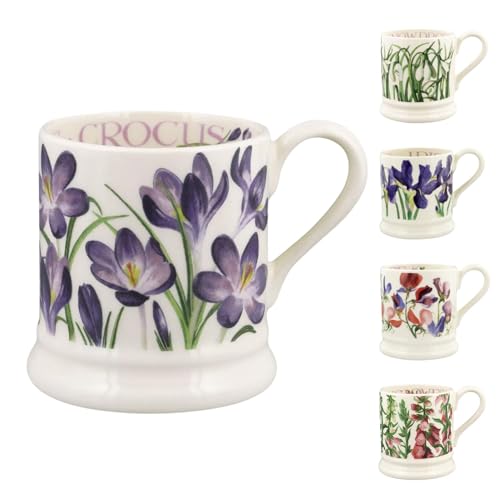 Emma Bridgewater große Tasse 1/2 Pint, Keramik Kaffeetasse groß - Steingut Tasse, Cappuccino, Latte, Kaffee, Teetasse - Schöne Tassen, Geburtstagsgeschenk - Kaffeebecher Krokus von Emma Bridgewater