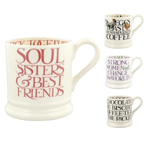 Emma Bridgewater große Tasse 1/2 Pint, Keramik Kaffeetasse groß - Steingut Tasse, Cappuccino, Latte, Kaffee, Teetasse - Schöne Tassen, Geburtstagsgeschenk - Kaffeebecher Rosa Schrift Soul Sisters von Emma Bridgewater