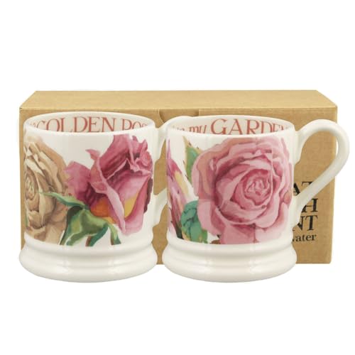 Emma Bridgewater Tassen Set, 2 Stück, große Tasse 1/2 Pint, Steingut Keramik Kaffeetasse - Steingut Tasse, Cappuccino, Latte, Kaffee - Schöne Tassen, Geburtstagsgeschenk - Kaffeebecher Rosen von Emma Bridgewater