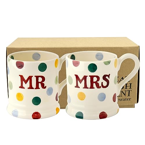 Emma Bridgewater Mr und Mrs Tassen Set, 2 Stück, große Tasse 1/2 Pint, Steingut Keramik Kaffeetasse groß - Geschenk Hochzeit, Verlobungsgeschenk Ideen, Tassen für Paare - Mr und Mrs Geschenke von Emma Bridgewater