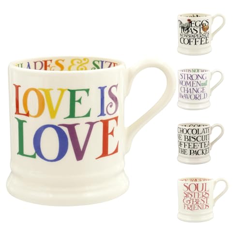 Emma Bridgewater große Tasse 1/2 Pint, Keramik Kaffeetasse groß - Steingut Tasse, Cappuccino, Latte, Kaffee, Teetasse - Schöne Tassen, Geburtstagsgeschenk - Kaffeebecher Regenbogen Schrift Love von Emma Bridgewater