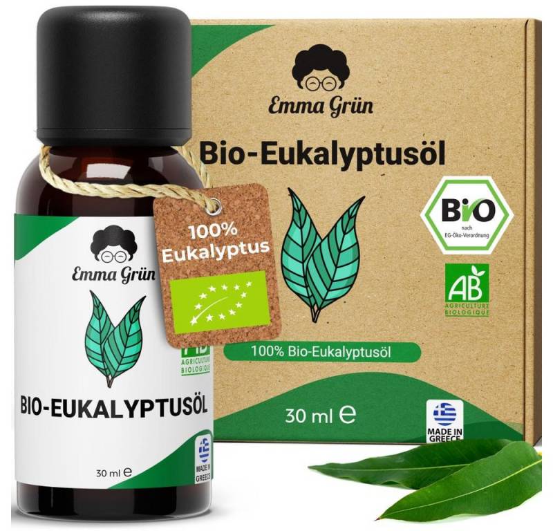 Emma Grün Duftöl Bio Eukalyptus, ätherisch, naturrein & hochdosiert (Set, Je nach Auswahl: 1x, 2x oder 5x Bio Eukalyptusöl 30 ml), Höchste Bio-Zertifizierung als Lebensmittel, naturrein & ohne Zusätze von Emma Grün