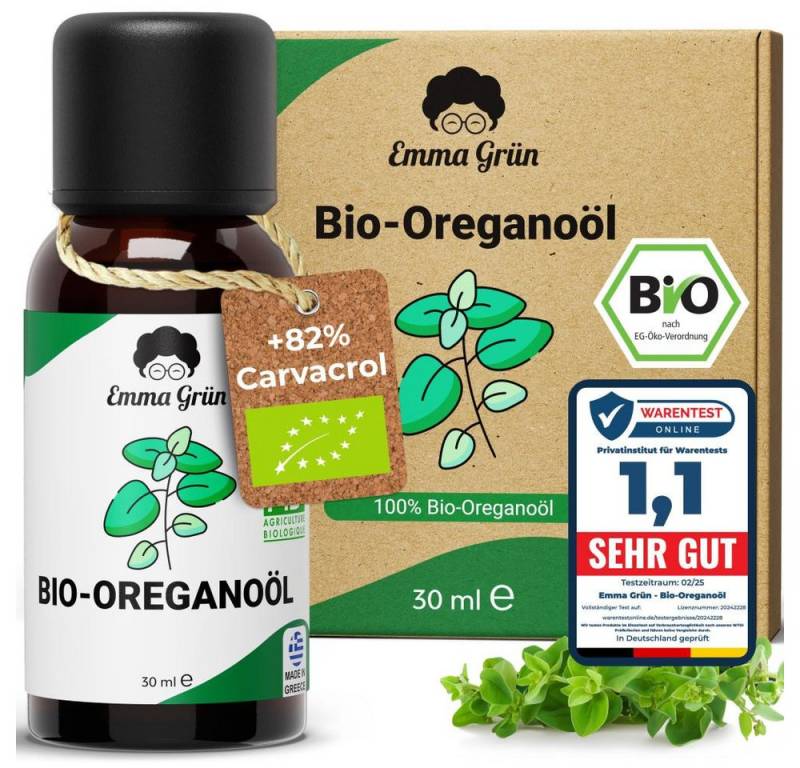 Emma Grün Duftöl Bio Oregano 30 ml, ätherisch, naturrein & hochdosiert (Set, Je nach Auswahl: 1x, 2x oder 5x Bio Oreganoöl 30 ml), Höchste Bio-Zertifizierung als Lebensmittel, naturrein & ohne Zusätze von Emma Grün