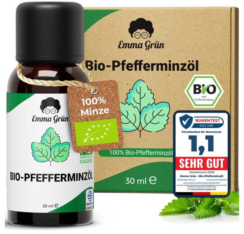 Emma Grün Duftöl Bio Pfefferminze 30 ml, naturrein & hochdosiert (Set, Je nach Auswahl: 1x, 2x oder 5x Bio Pfefferminzöl 30 ml), Höchste Bio-Zertifizierung als Lebensmittel, naturrein & ohne Zusätze von Emma Grün
