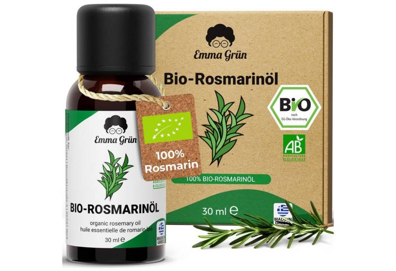 Emma Grün Duftöl Bio Rosmarin 30 ml, ätherisch, naturrein & hochdosiert (Set, Je nach Auswahl: 1x, 2x oder 5x Bio Rosmarinöl 30 ml), Höchste Bio-Zertifizierung als Lebensmittel, naturrein & ohne Zusätze von Emma Grün