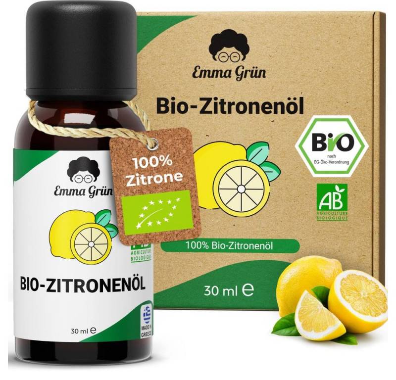 Emma Grün Duftöl Bio Zitronenöl, ätherisch, naturrein & hochdosiert (Set, Je nach Auswahl: 1x, 2x oder 5x Bio Zitronenöl 30 ml), Höchste Bio-Zertifizierung als Lebensmittel, naturrein & ohne Zusätze von Emma Grün