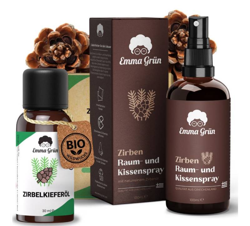 Emma Grün Duftöl Alpine Frische Spar-Set mit Zirbenöl & Raumspray (Spar-Set, 1x Wildwuchs Zirbenöl 30 ml, 1x Raumspray Zirbe 100 ml), Höchste Wildwuchs-Qualität, naturrein & ohne Zusätze von Emma Grün