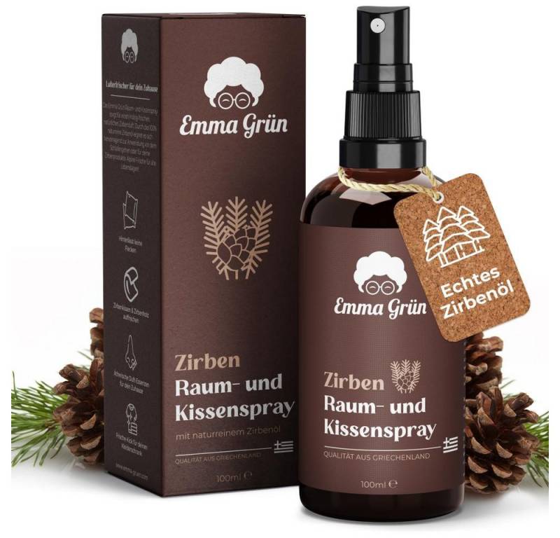 Emma Grün Duftöl Zirbe, Raum- & Kissenspray 100ml, natürlicher Duft (Set, Je nach Auswahl: 1x, 2x oder 5x Raumspray Zirbe 100 ml), Höchste Wildwuchs-Qualität, natürlicher Duft ohne Zusätze von Emma Grün