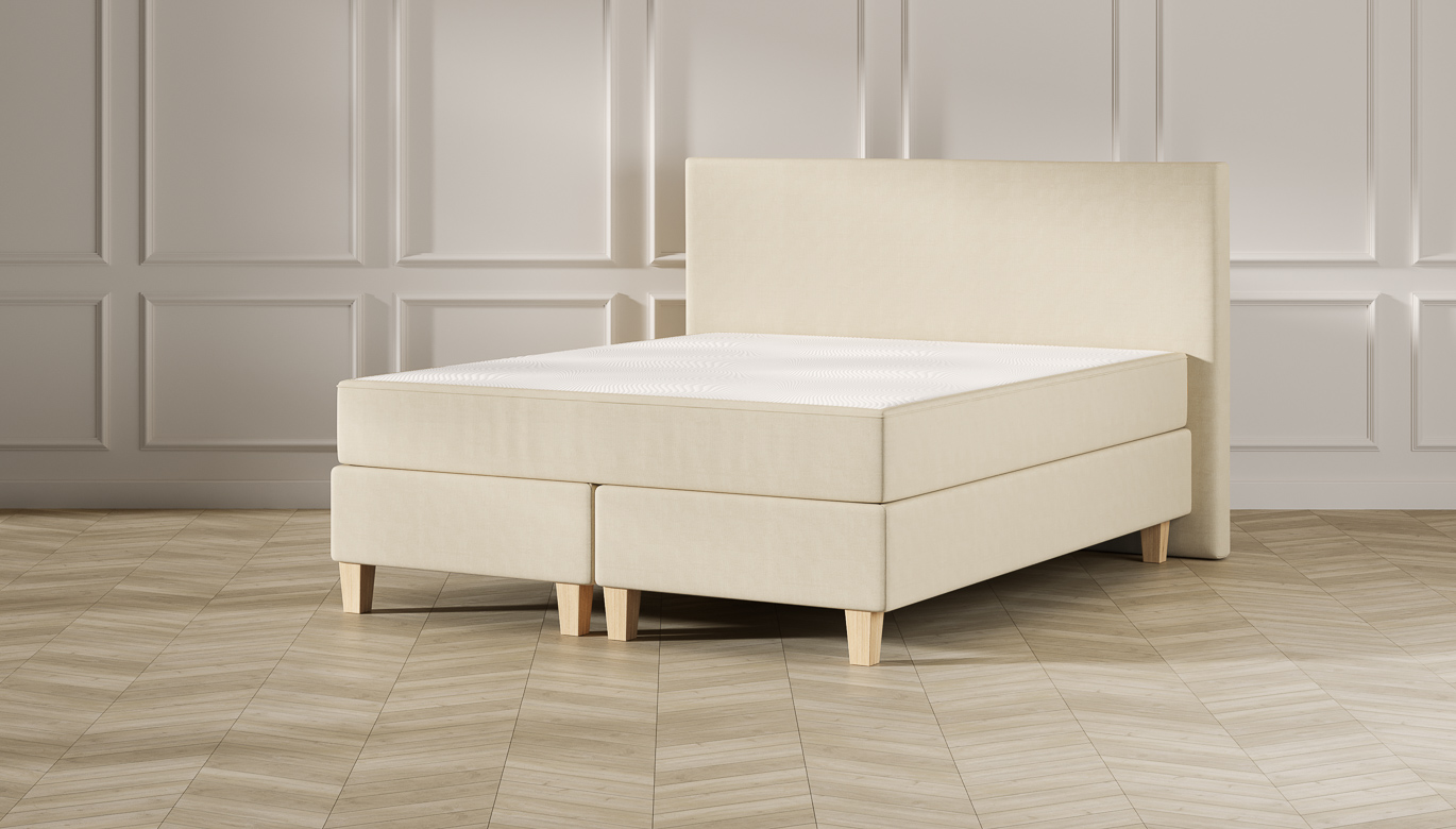 Emma Classic Boxspringbett Comfort - beige - 140x200 cm - Kopfteil Klassisch - Natur Füße von Emma