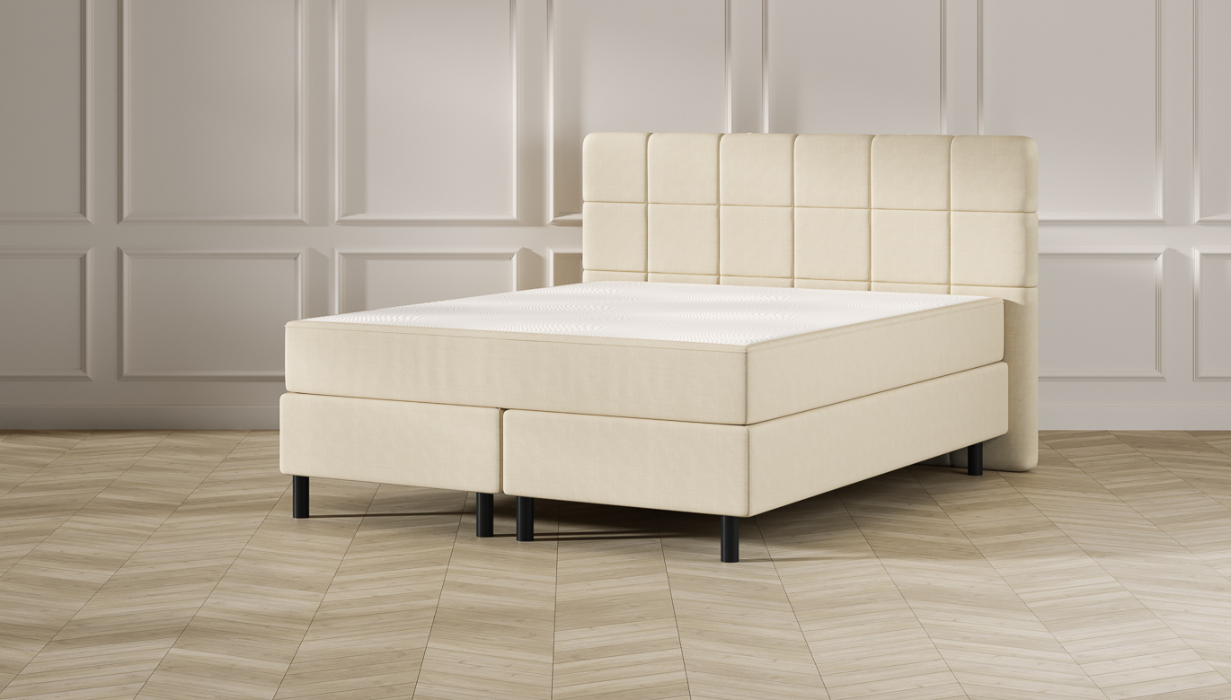 Emma Classic Boxspringbett Comfort - beige - 180x200 cm - Kopfteil Gesteppt - Schwarze Füße von Emma