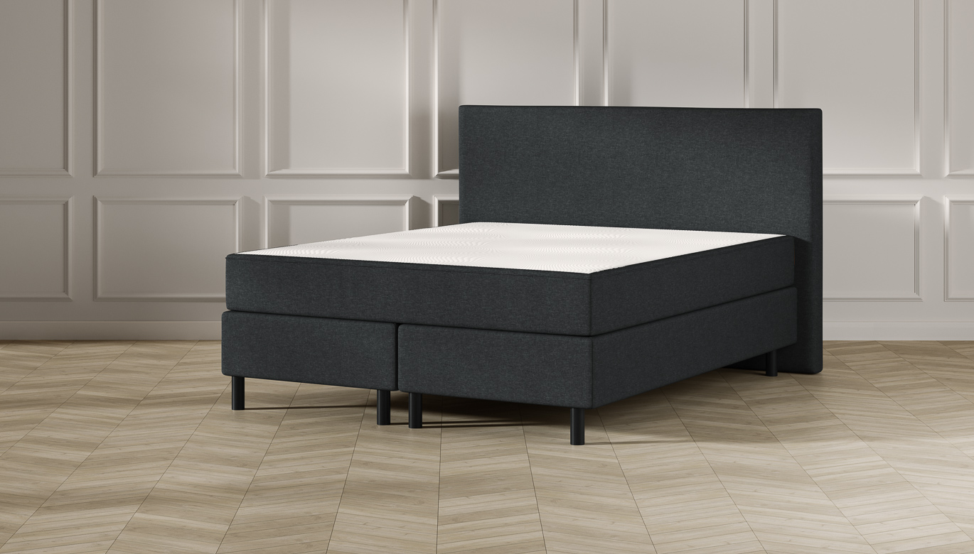 Emma Classic Boxspringbett Comfort - dunkelgrau - 140x200 cm - Kopfteil Klassisch - Schwarze Füße von Emma