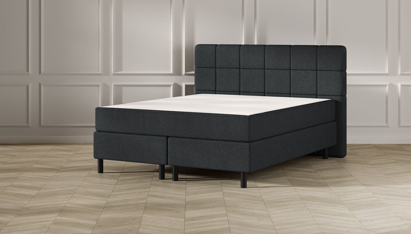 Emma Classic Boxspringbett Comfort - dunkelgrau - 140x200 cm - Kopfteil gesteppt - schwarze Füße von Emma