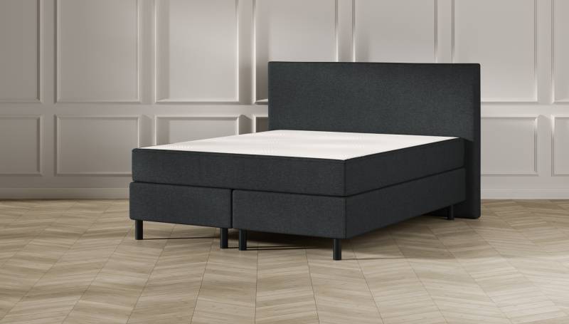 Emma Classic Boxspringbett Comfort - dunkelgrau - 200x200 cm - Kopfteil Klassisch - Schwarze Füße von Emma