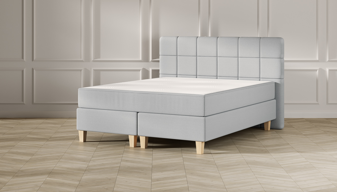 Emma Classic Boxspringbett Comfort - hellgrau - 140x200 cm - Kopfteil Gesteppt - Natur Füße von Emma