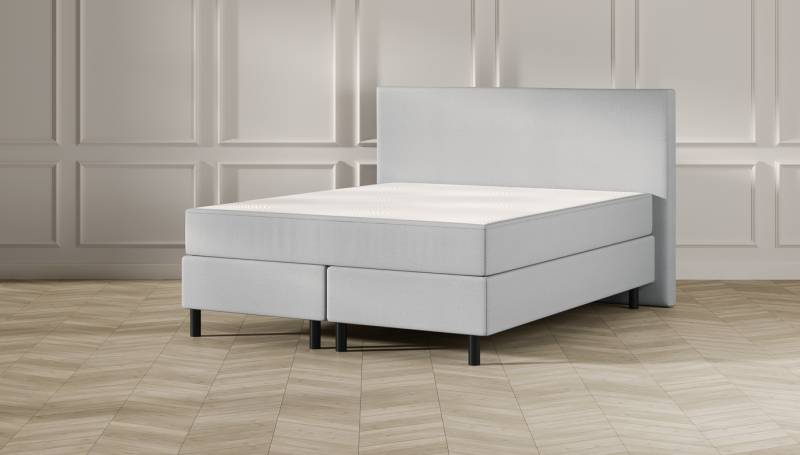 Emma Classic Boxspringbett Comfort - hellgrau - 180x200 cm - Kopfteil Klassisch - Schwarze Füße von Emma