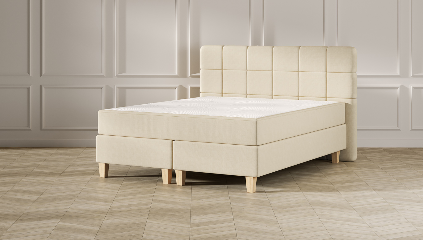 Emma Classic Boxspringbett - beige - 180x200 cm - Kopfteil Gesteppt - Natur Füße Emma Classic Boxspringbett - beige - 180x200 cm - Kopfteil Gesteppt - Natur Füße von Emma