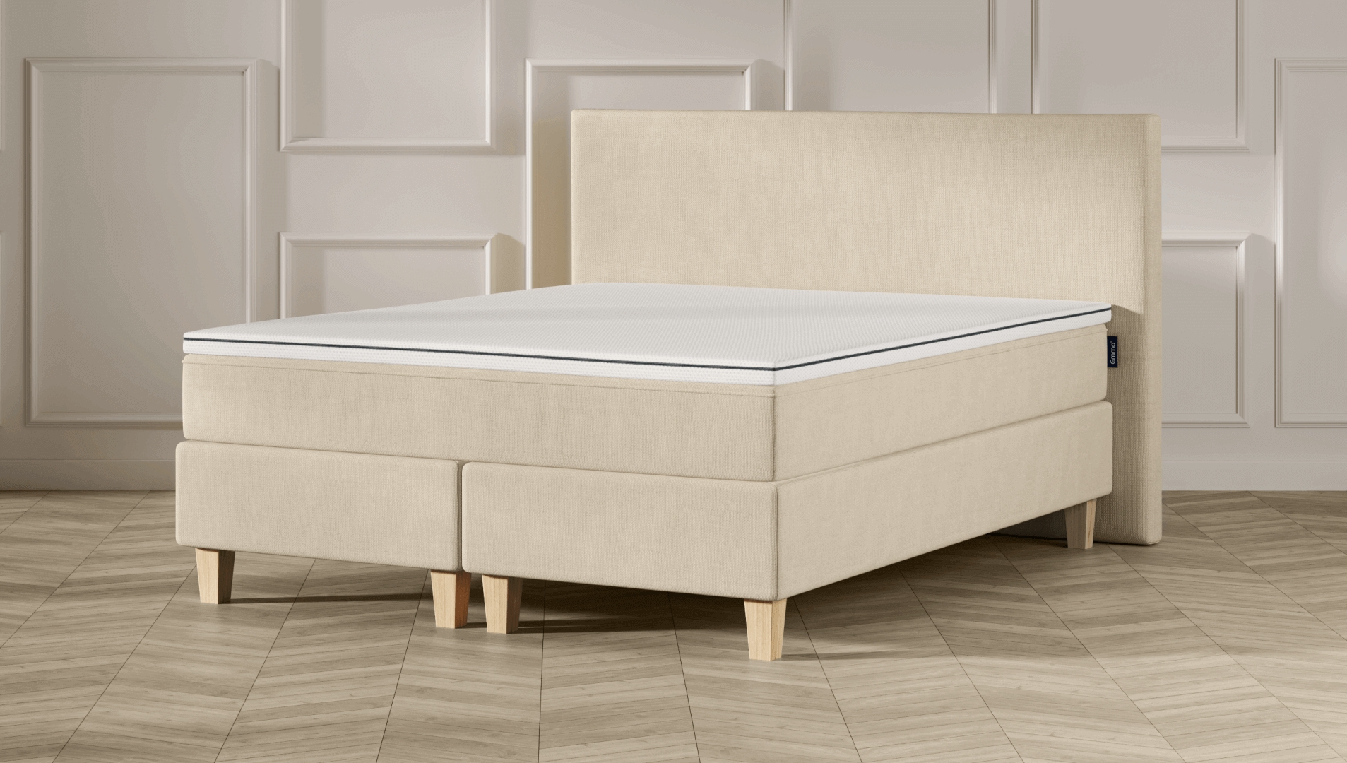 Emma Classic Boxspringbett - beige - 180x200 cm - Kopfteil Klassisch - Natur Füße von Emma