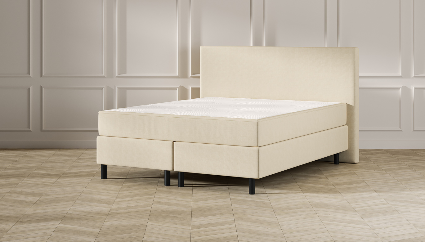 Emma Classic Boxspringbett - beige - 180x200 cm - Kopfteil Romantisch - Schwarze Füße Emma Classic Boxspringbett - beige - 180x200 cm - Kopfteil Romantisch - Schwarze Füße von Emma