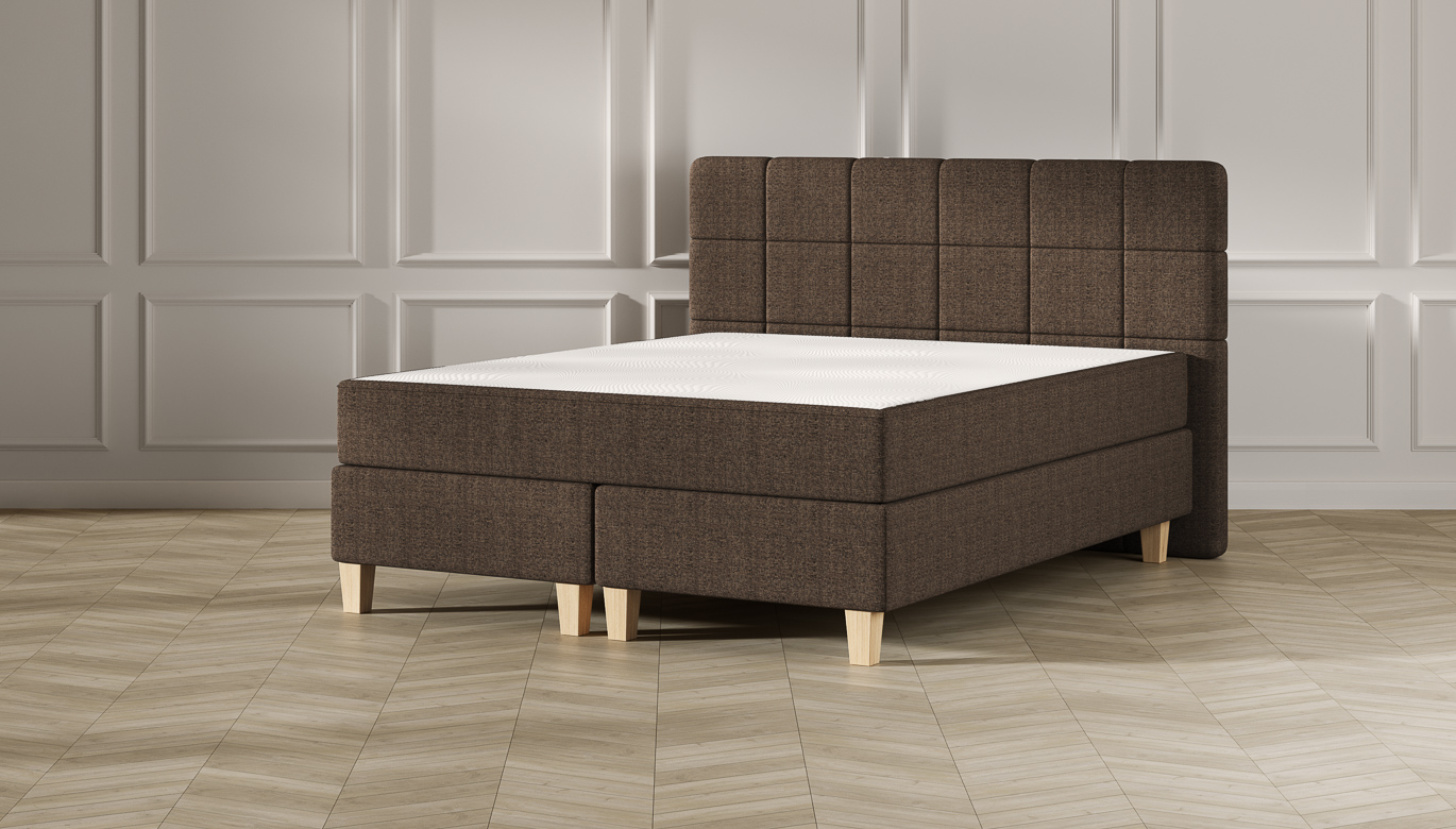 Emma Classic Boxspringbett - braun - 160x200 cm - Kopfteil Gesteppt - Natur Füße von Emma