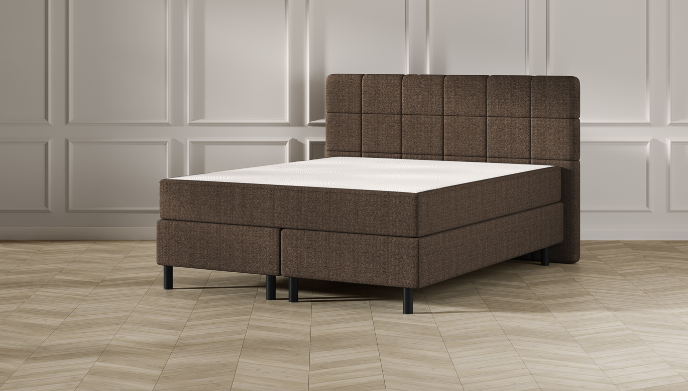 Emma Classic Boxspringbett - braun - 160x200 cm - Kopfteil Gesteppt - Schwarze Füße Emma Classic Boxspringbett - braun - 160x200 cm - Kopfteil Gesteppt - Schwarze Füße von Emma