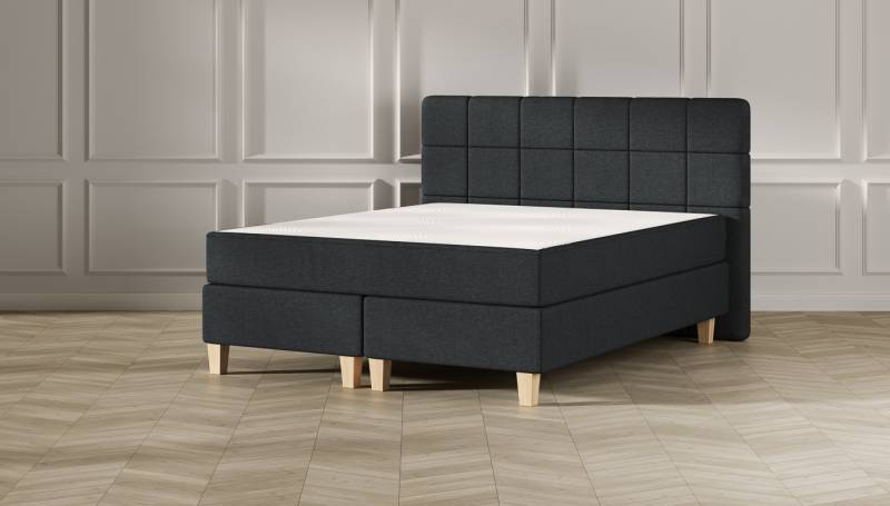 Emma Classic Boxspringbett - dunkelgrau - 160x200 cm - Kopfteil Gesteppt - Natur Füße von Emma
