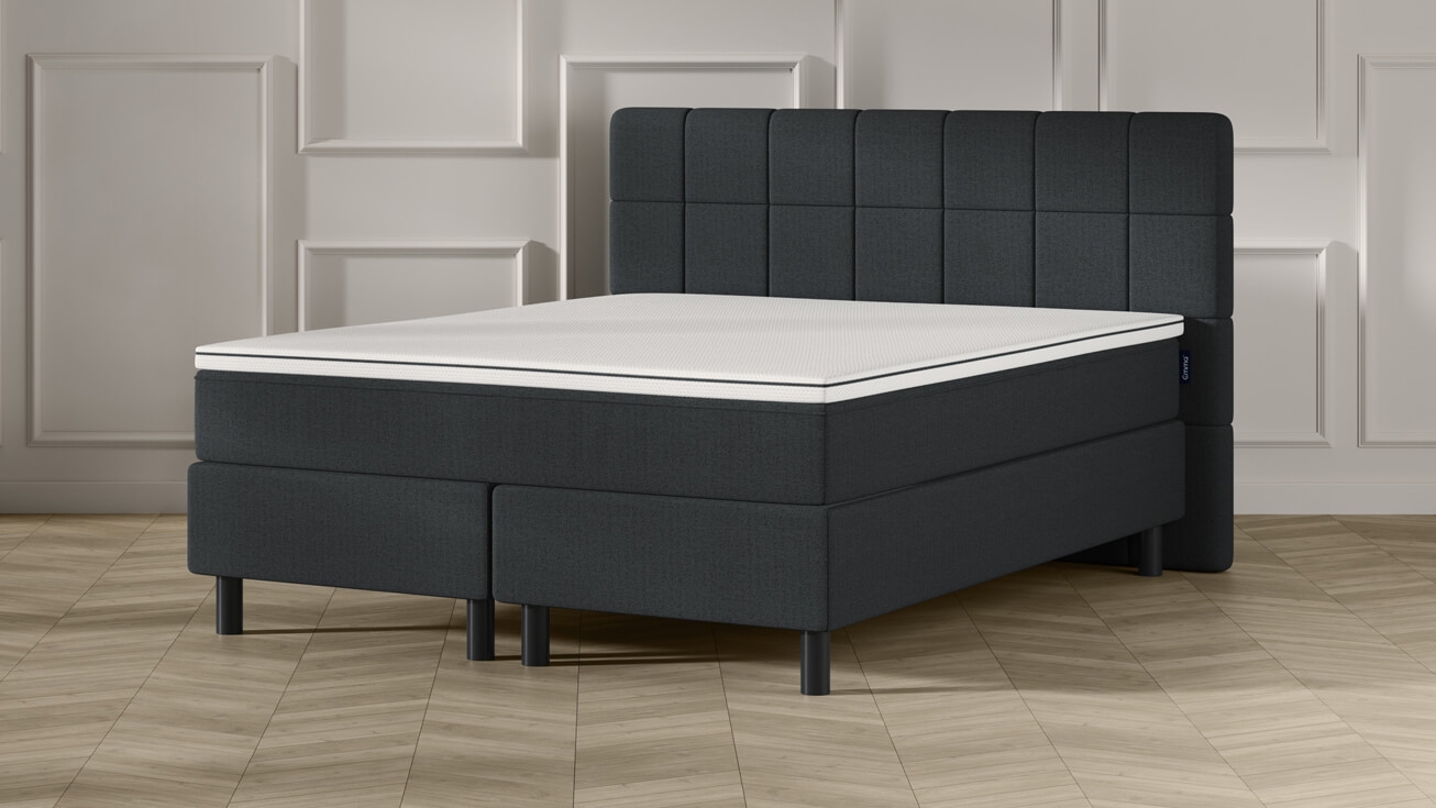 Emma Classic Boxspringbett - dunkelgrau - 180x200 cm - Kopfteil Gesteppt - Schwarze Füße von Emma