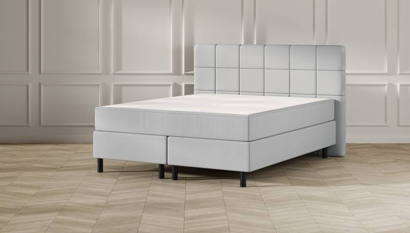 Emma Classic Boxspringbett - hellgrau - 140x200 cm - Kopfteil Gesteppt - Schwarze Füße von Emma